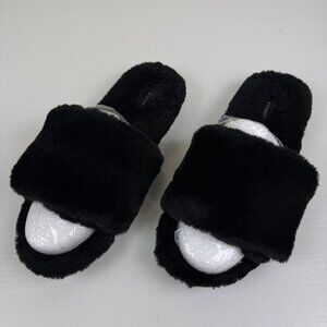 ECU Vionic Dream Black Faux Fur Comfort Support Slide Slippers